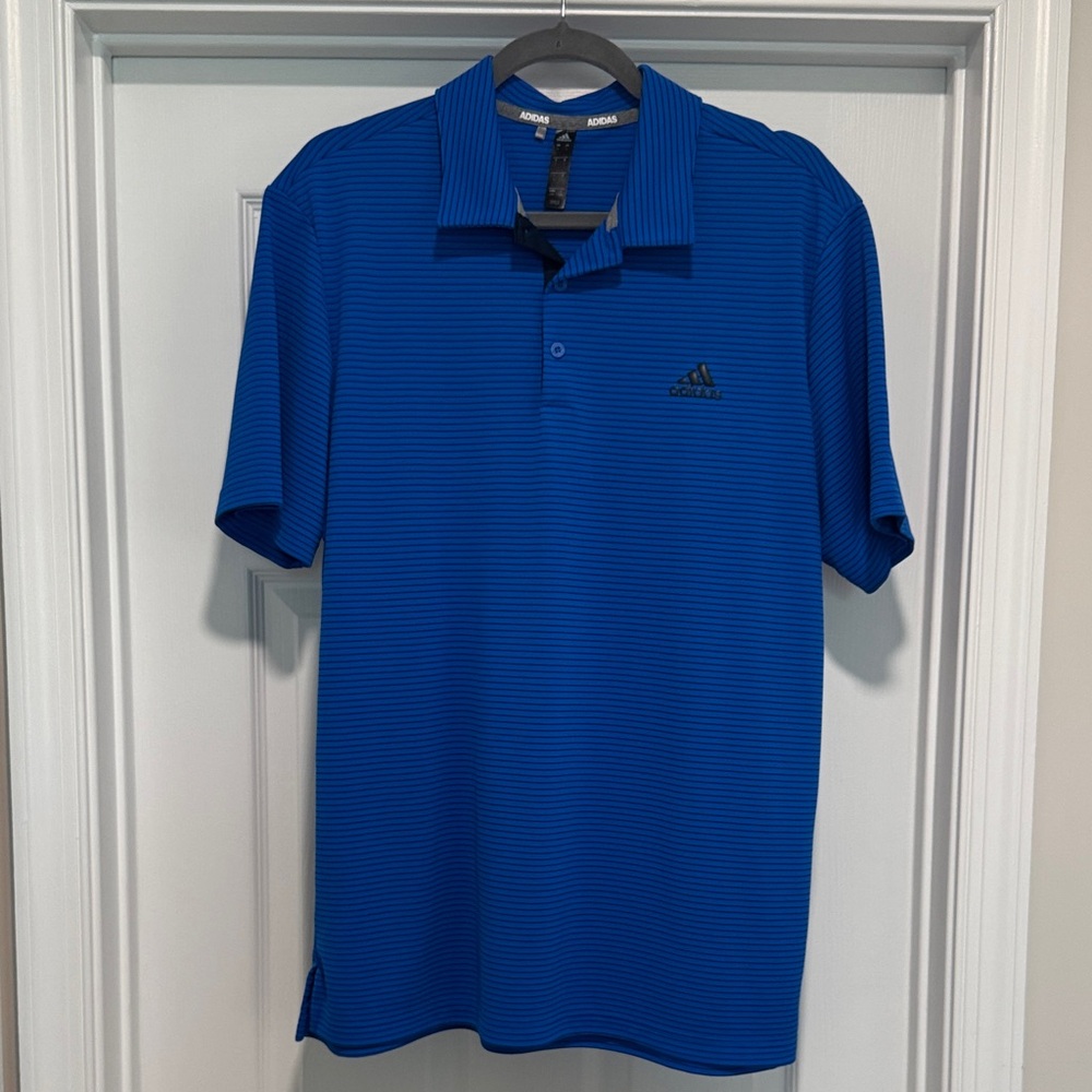adidas Men’s Size L Blue Striped Golf Polo